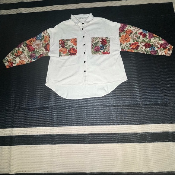 POL JACQUARD FLORAL VINTAGE CONTRAST SLEEVE SHACKET Cream Medium - Picture 8 of 13
